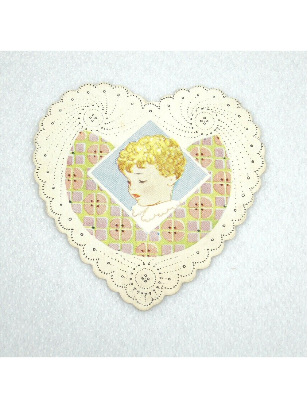 Vintage Valentine Card 1920s Cut-Out Heart Blonde Child Carrington Chicago USA
